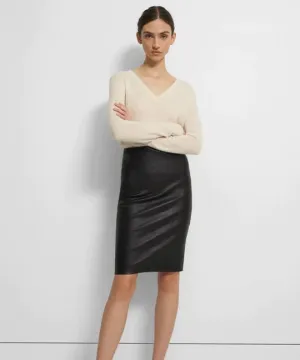 Black Leather Midi Skirt for Women