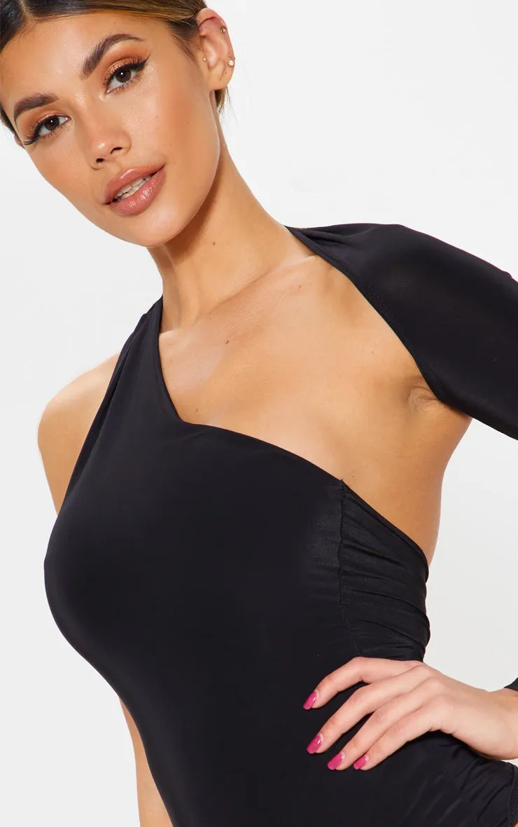 Black One Shoulder Asymmetric Bodysuit