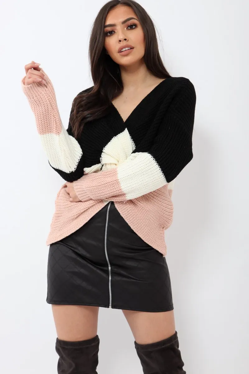 Black White and Rose Knot Knit Jumper - Kerri