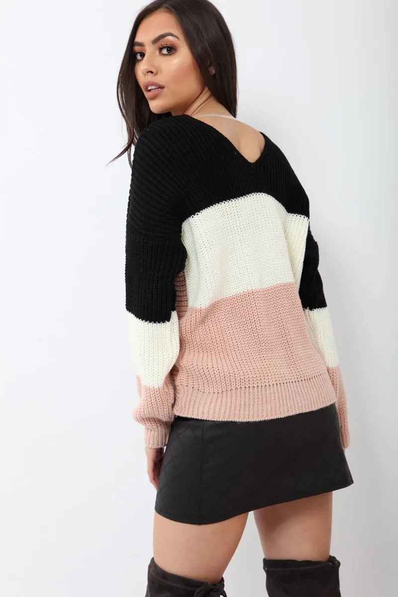 Black White and Rose Knot Knit Jumper - Kerri