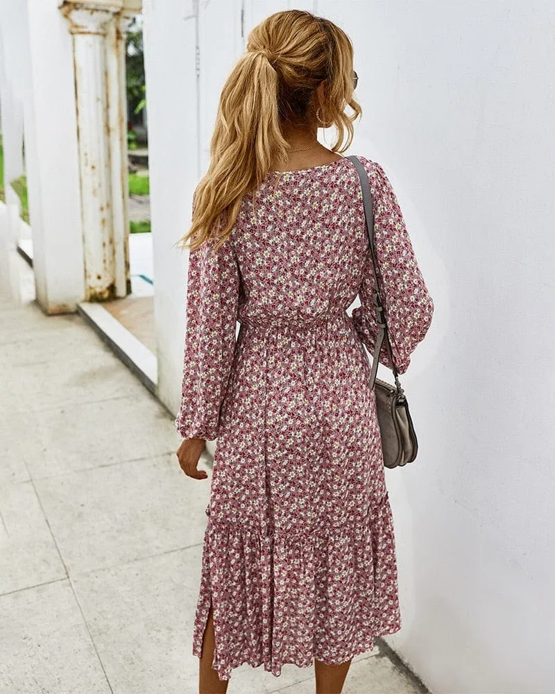 Boho Chic Square Collar Midi Dress