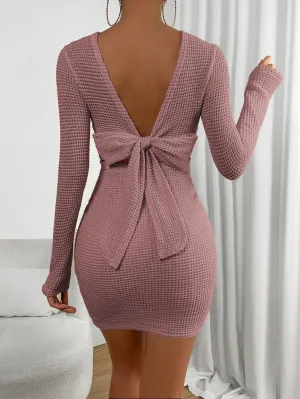 Bow-Embellished Backless Dress