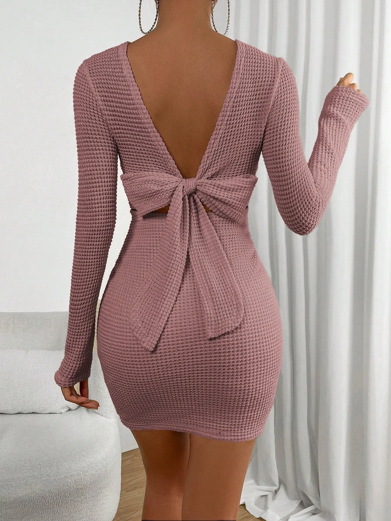 Bow-Embellished Backless Dress