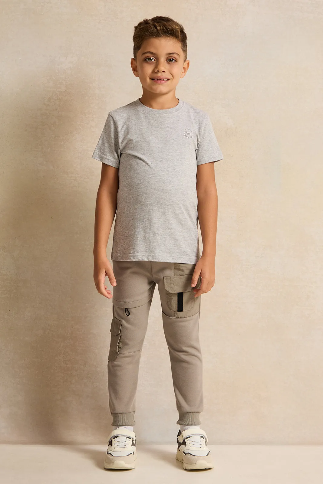 Boys Beige Cargo Track Pants