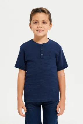 Boys Navy Jacquard T-Shirt