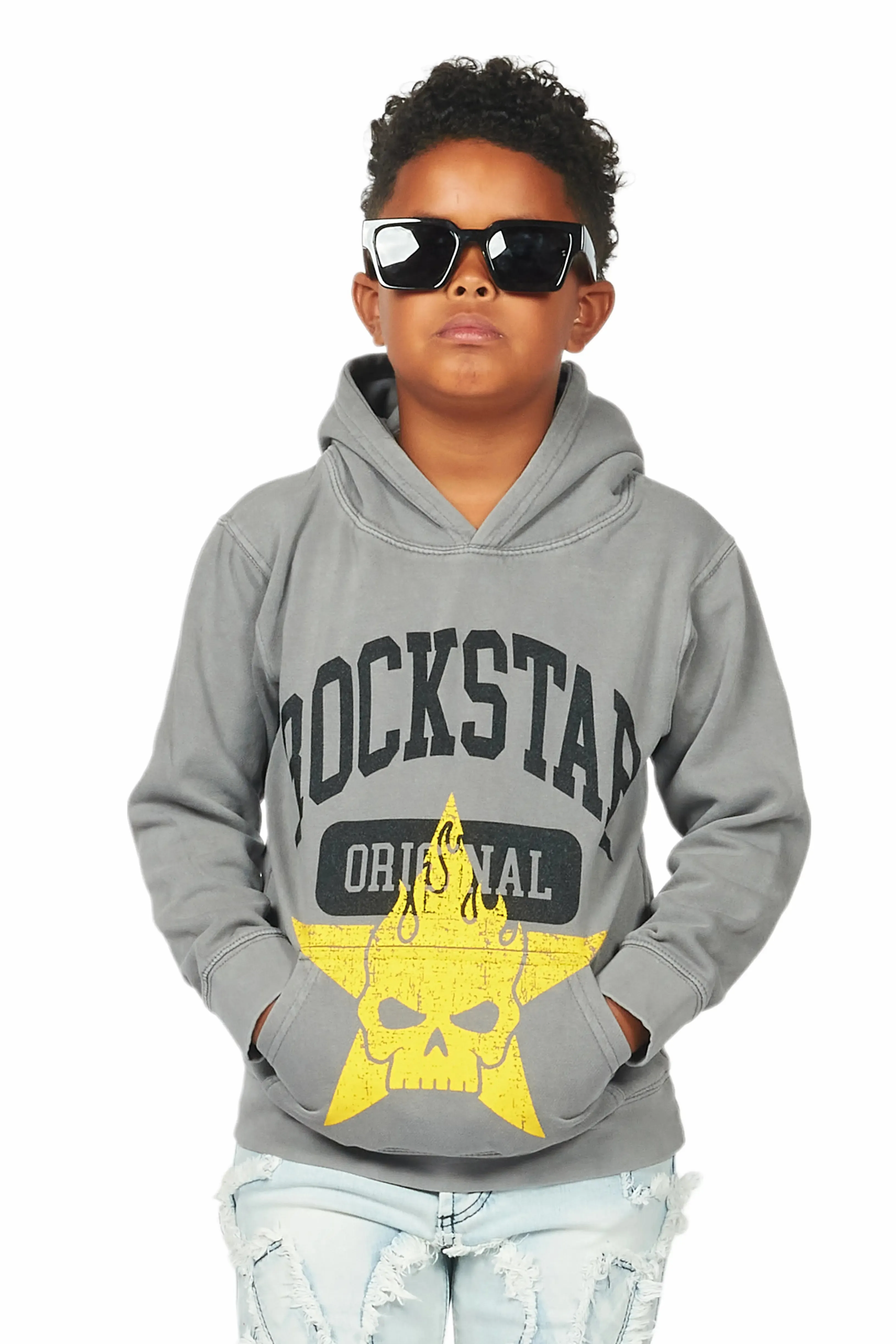 Boys Semaj Vintage Grey Graphic Hoodie