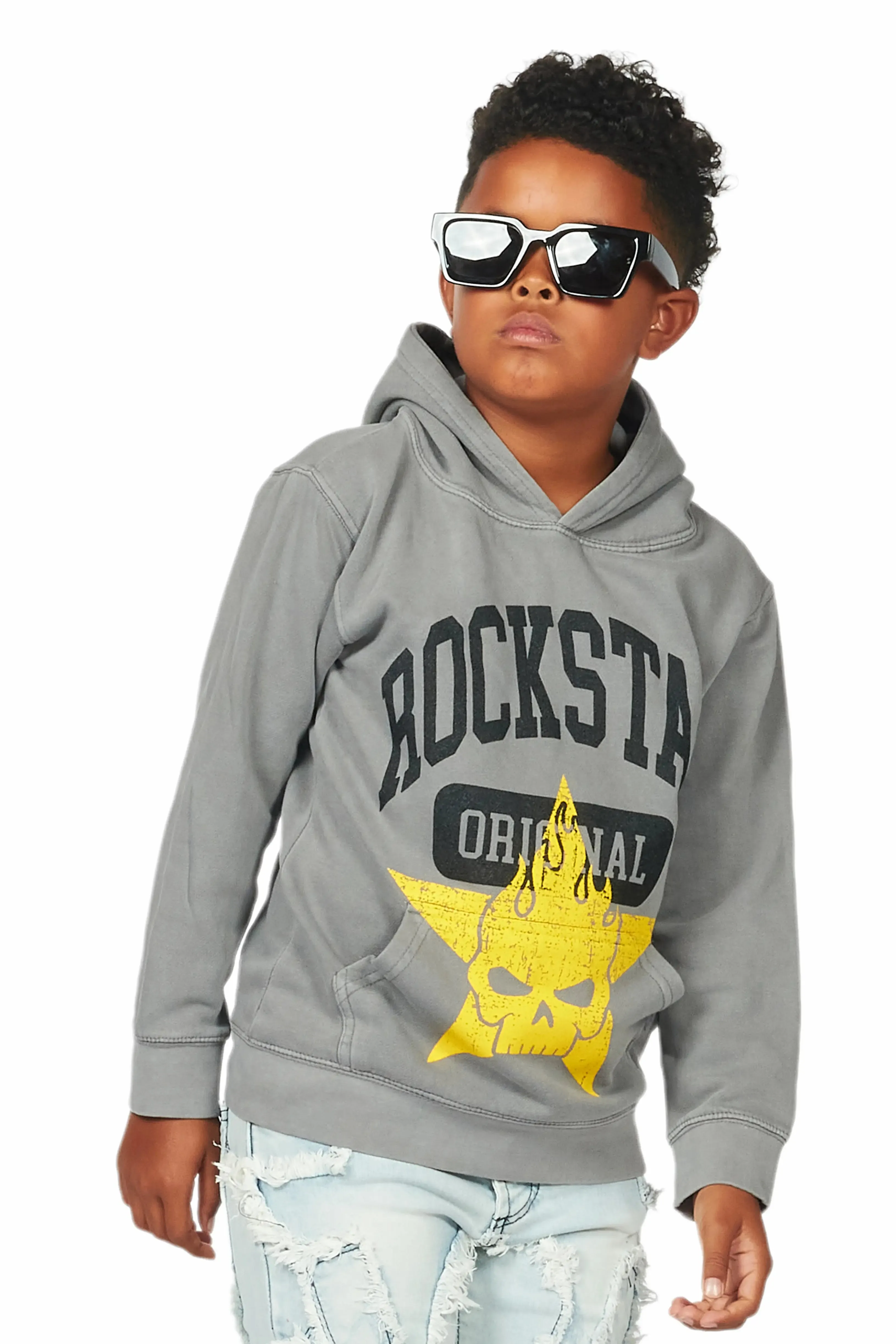 Boys Semaj Vintage Grey Graphic Hoodie