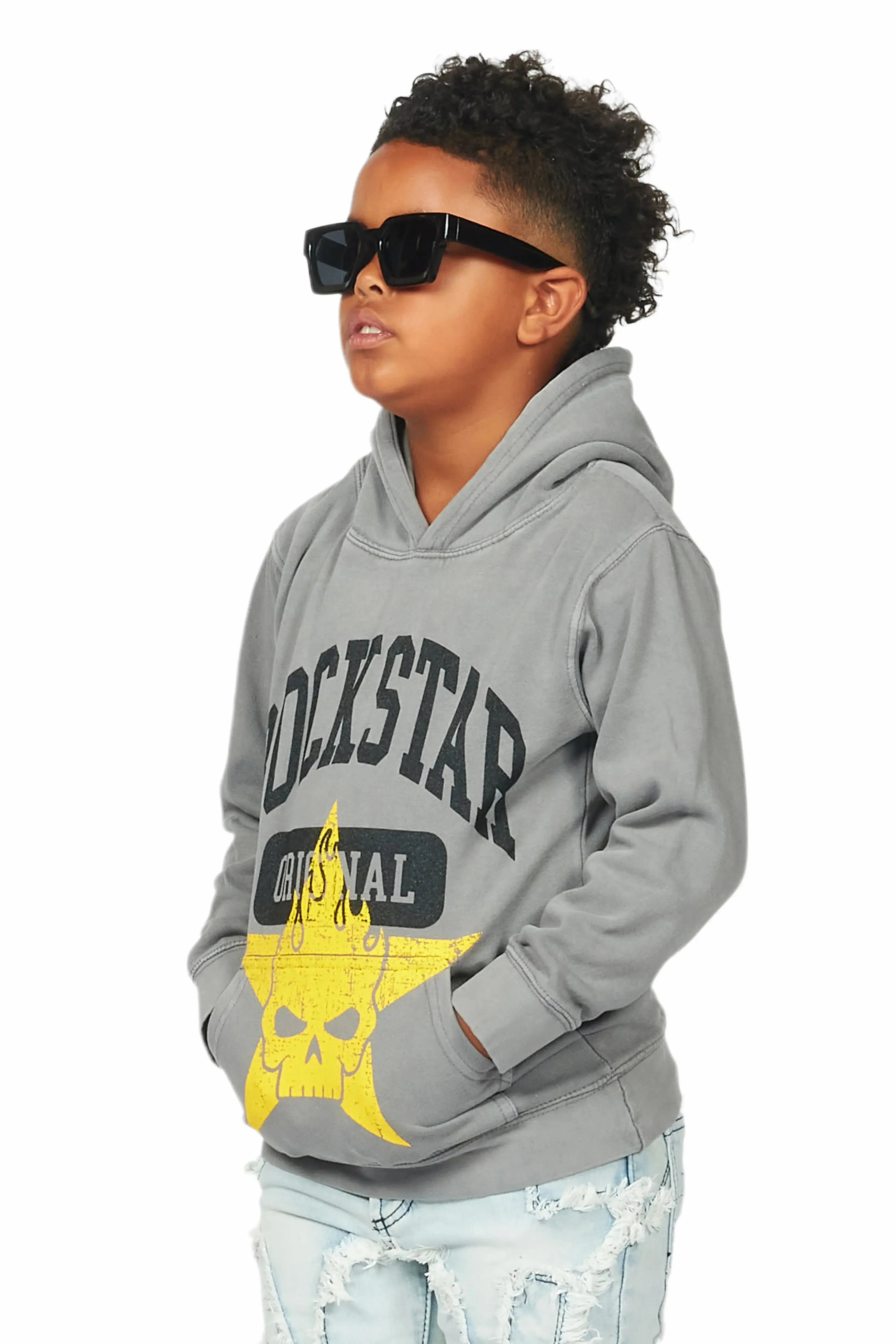 Boys Semaj Vintage Grey Graphic Hoodie