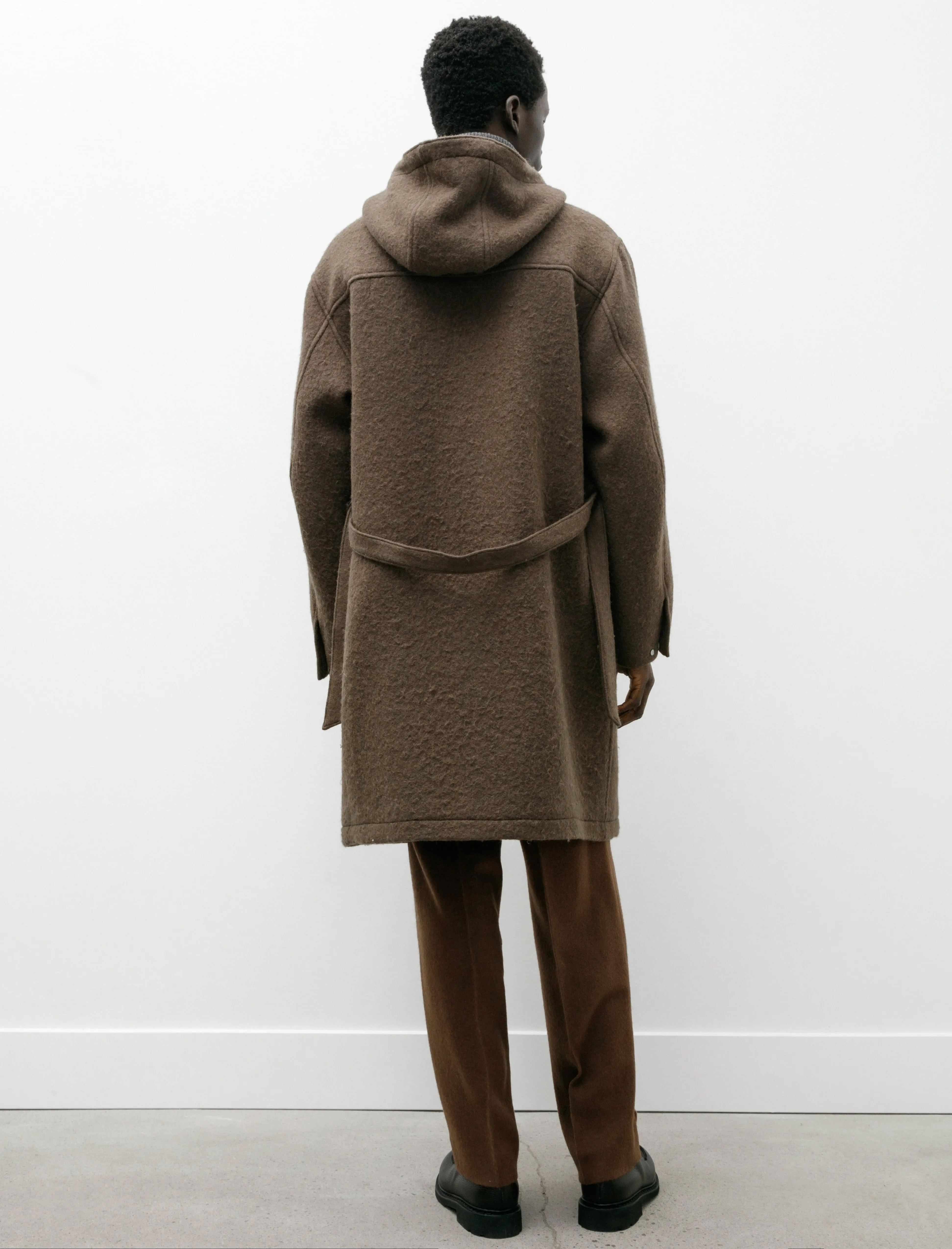 Brushed Alpaca Wool Melton Hooded Coat Dark Olive