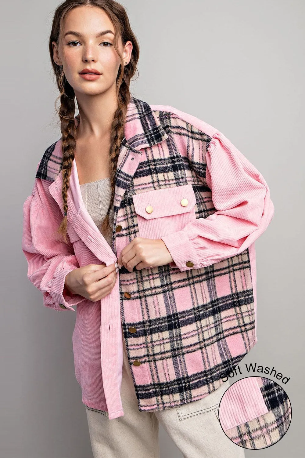 Bubble pinksoft washed corduroy button down jacket