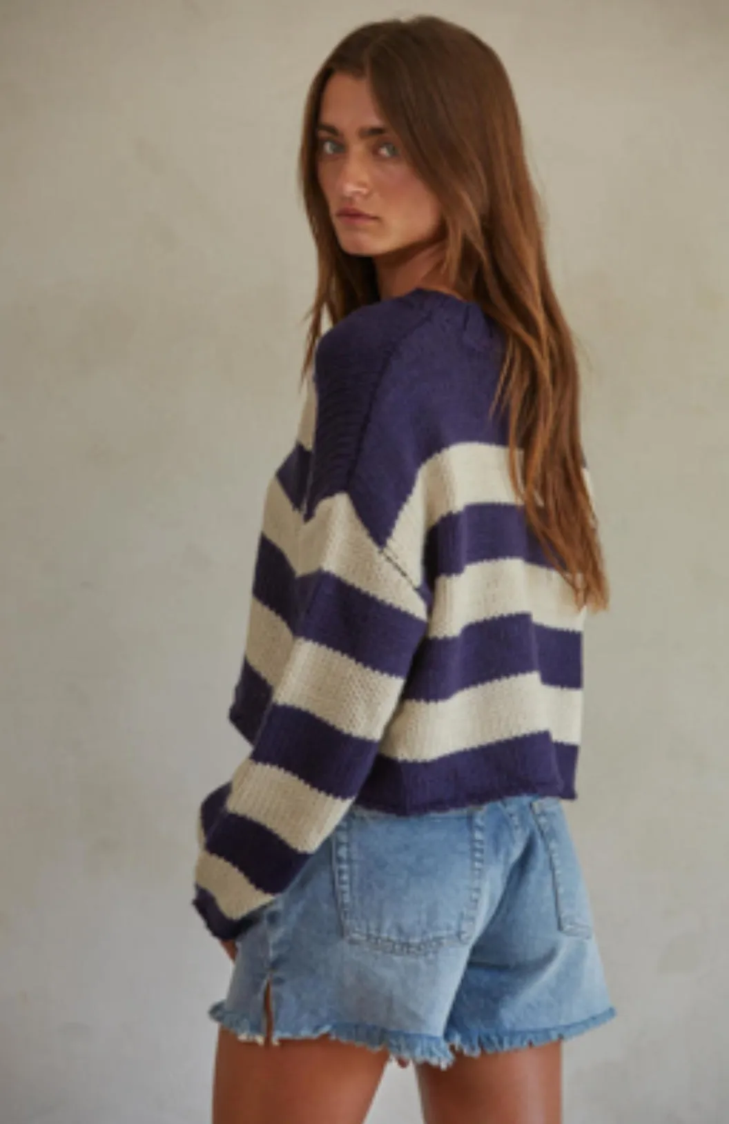 By Together Challey Cropped Stripe Crew Sweater