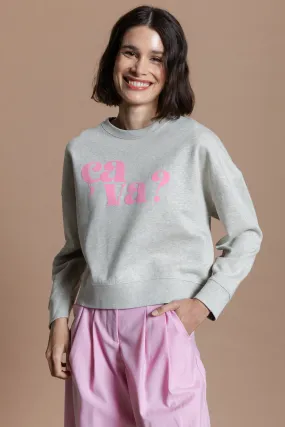 Ca va? Sweatshirt - hellgrau meliert/rosa