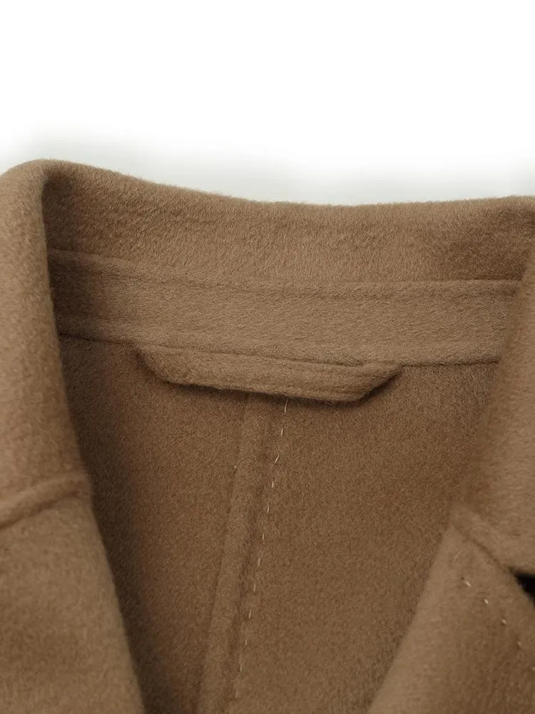 Camel Pure Cashmere Lapel Women Coat