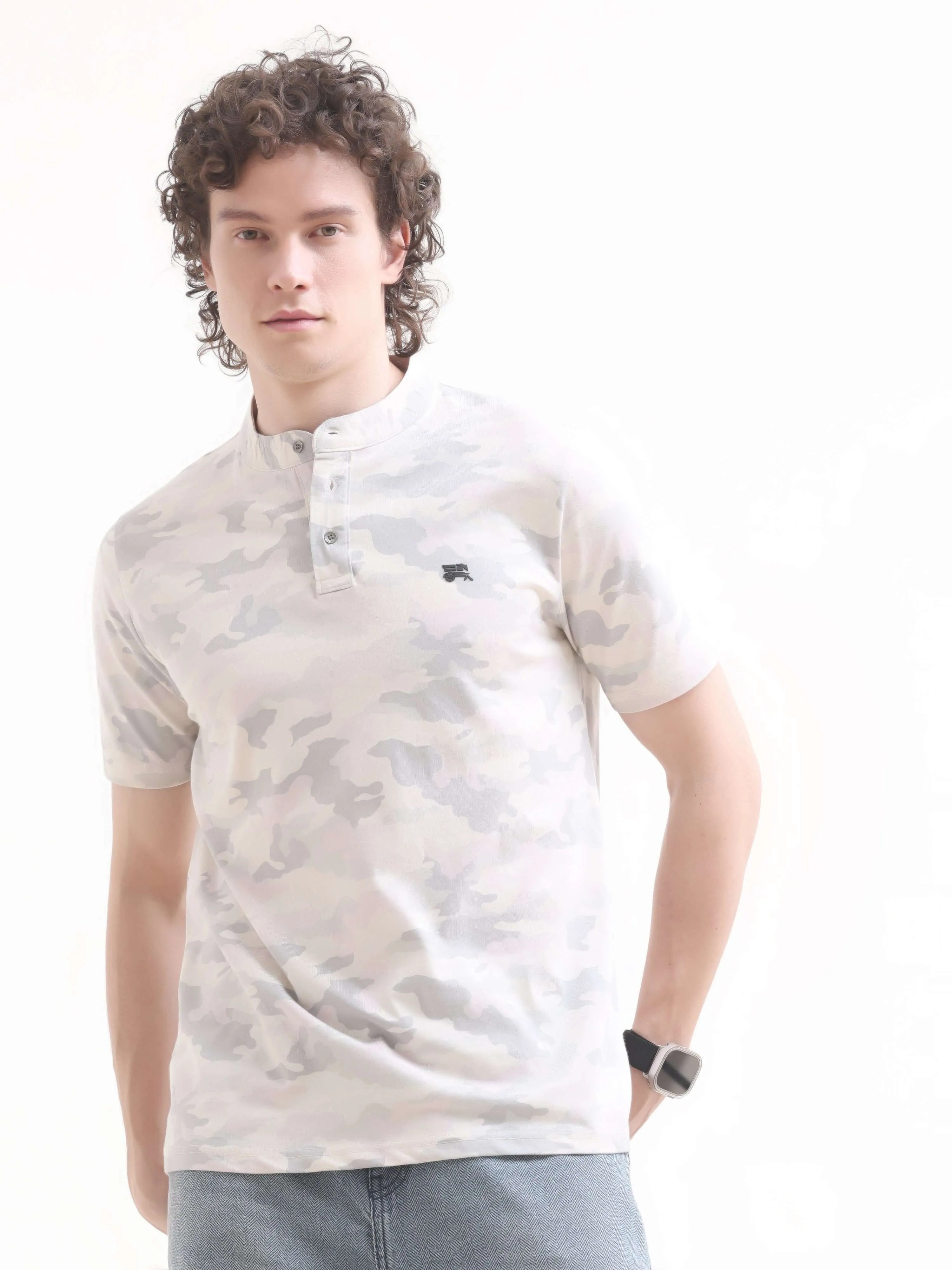 Camo Blush White Henley T-shirt