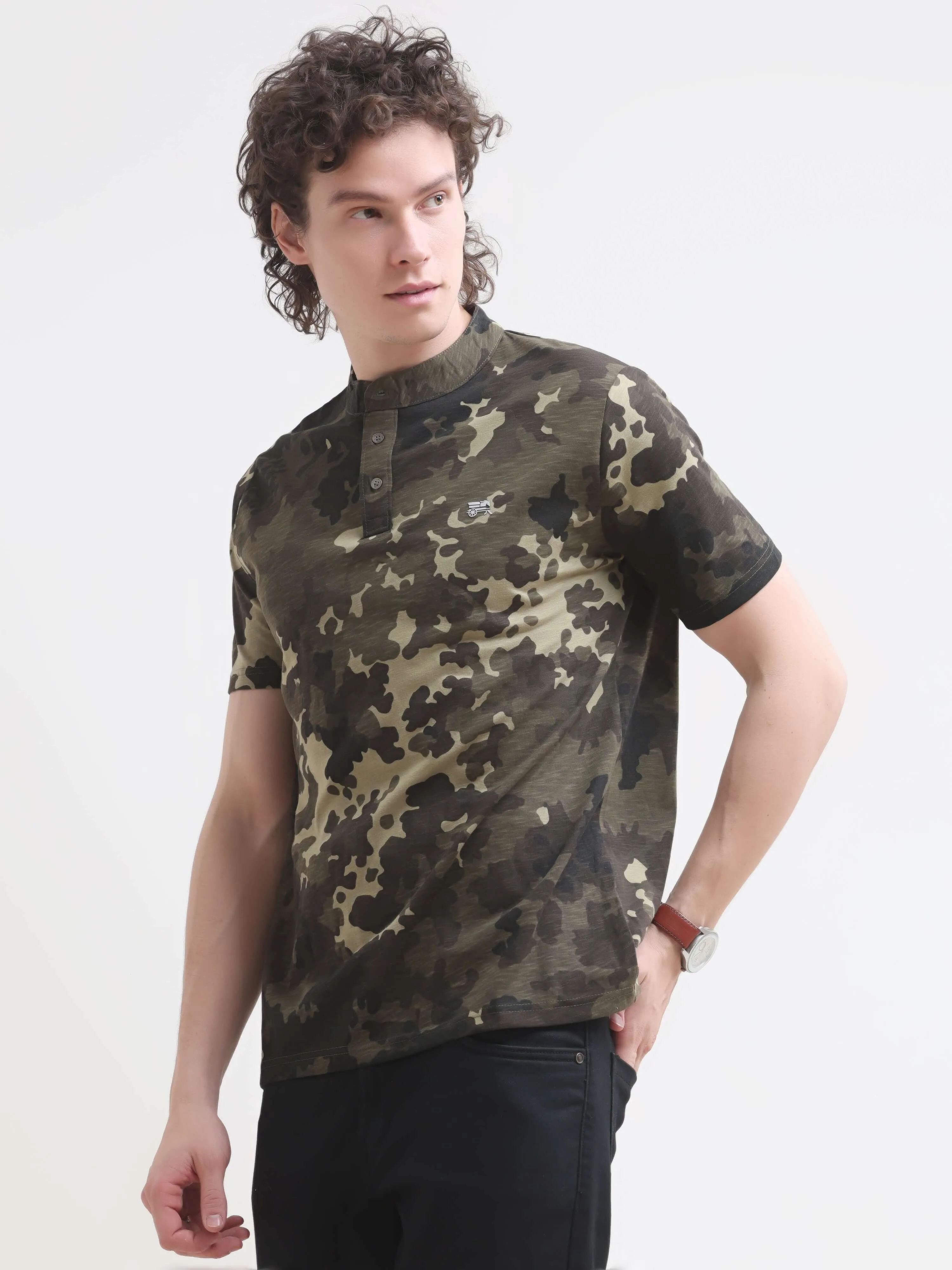 Camo OIive Henley T-shirt