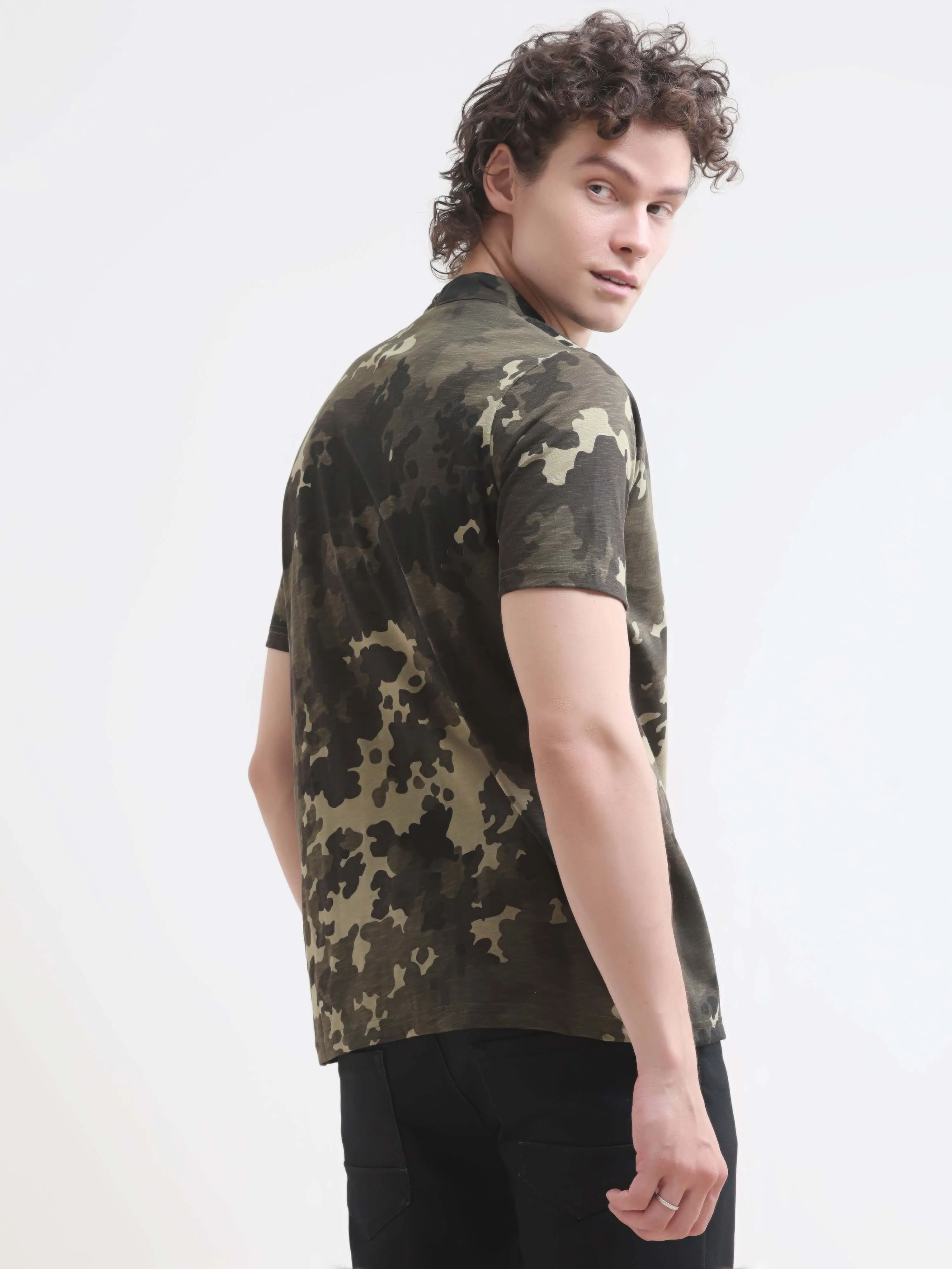 Camo OIive Henley T-shirt