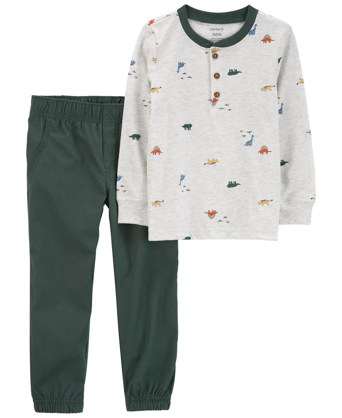 Carter's Toddler Boys Dinosaur Henley Shirt and Joggers, 2 Piece Set - Green