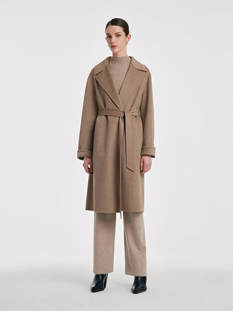 Cashmere Lapel Women Coat With Belt