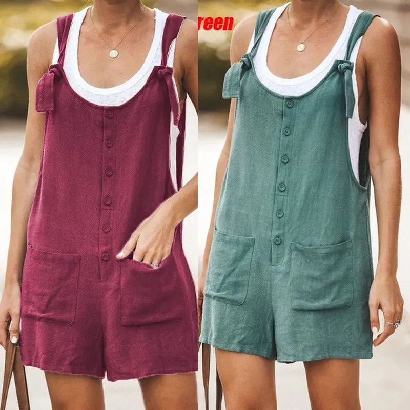 Casual Summer Solid Loose Strap Jumpsuit For Women Body Donna Roupa Feminina Tenue Sexy Femme Enteritos Mujer Bodycon Shorts