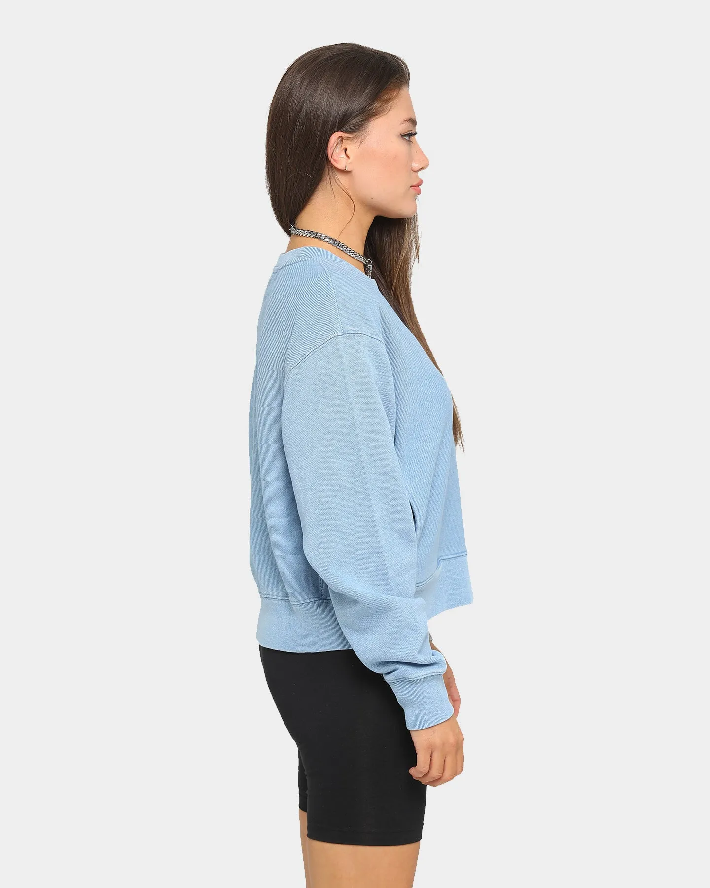 Champion Women's Rev Weave Rebound BF Crewneck Chambray Washed