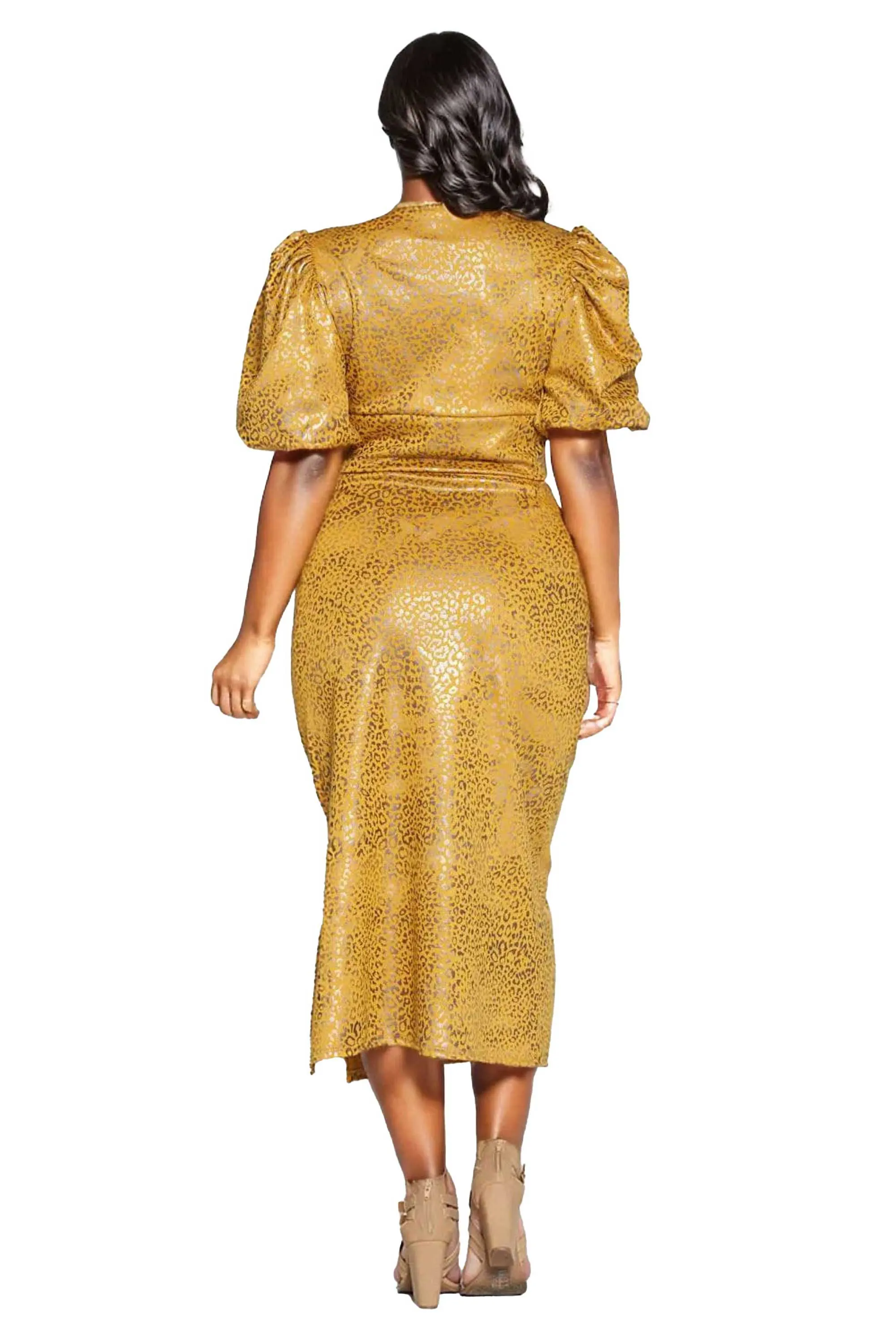 Cheetah Foil Wrap Top and Midi Skirt Set