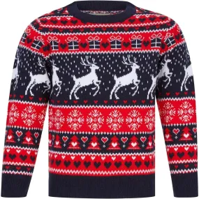 Christmas Snow Reindeer Nordic Fairisle Junior Christmas Jumper - Navy