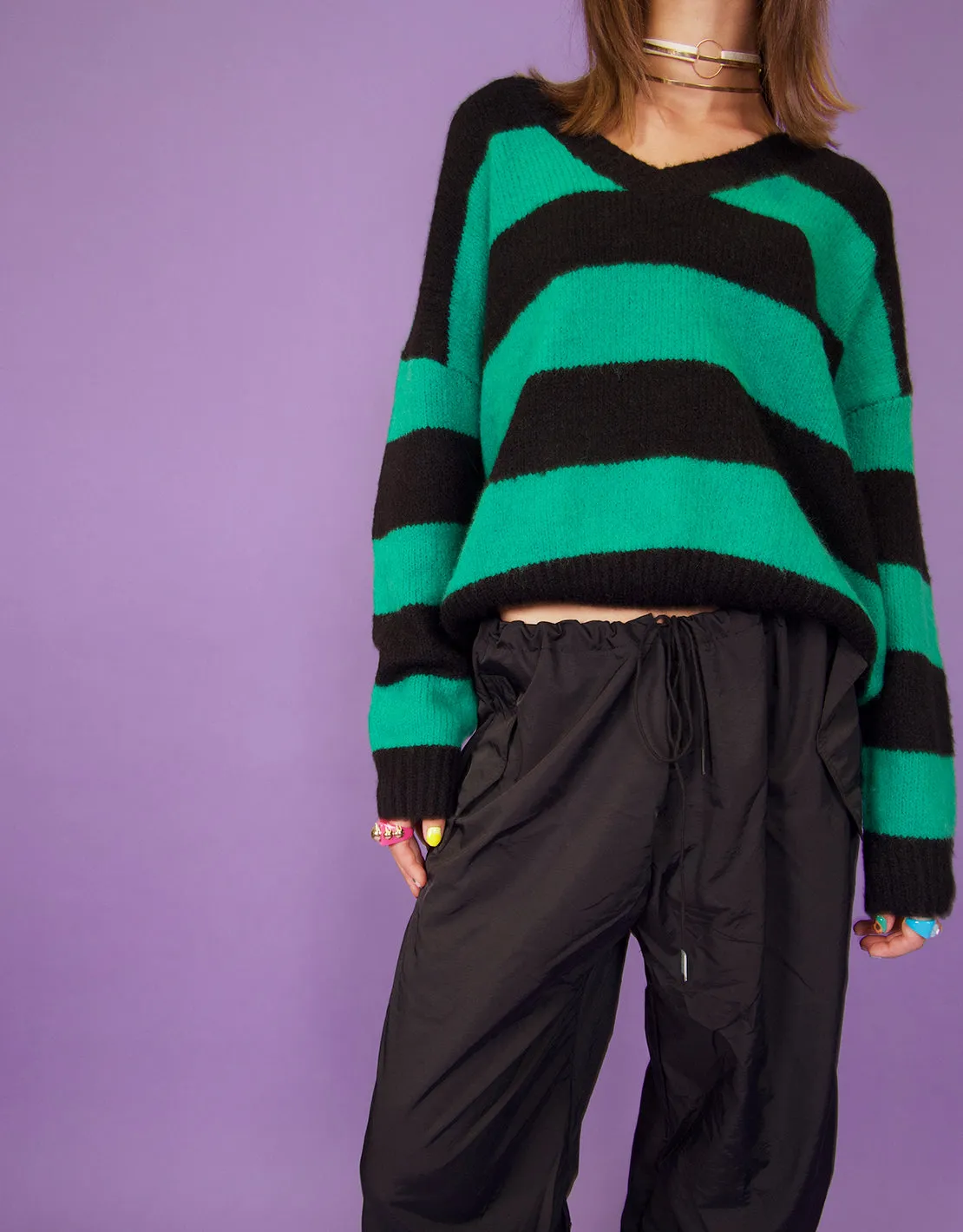 Color block striped sweater