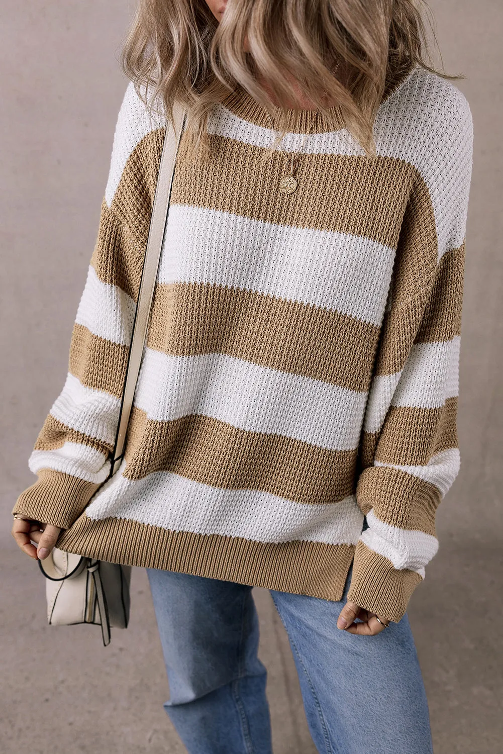 Colorblock Stripe Side Slit Sweater