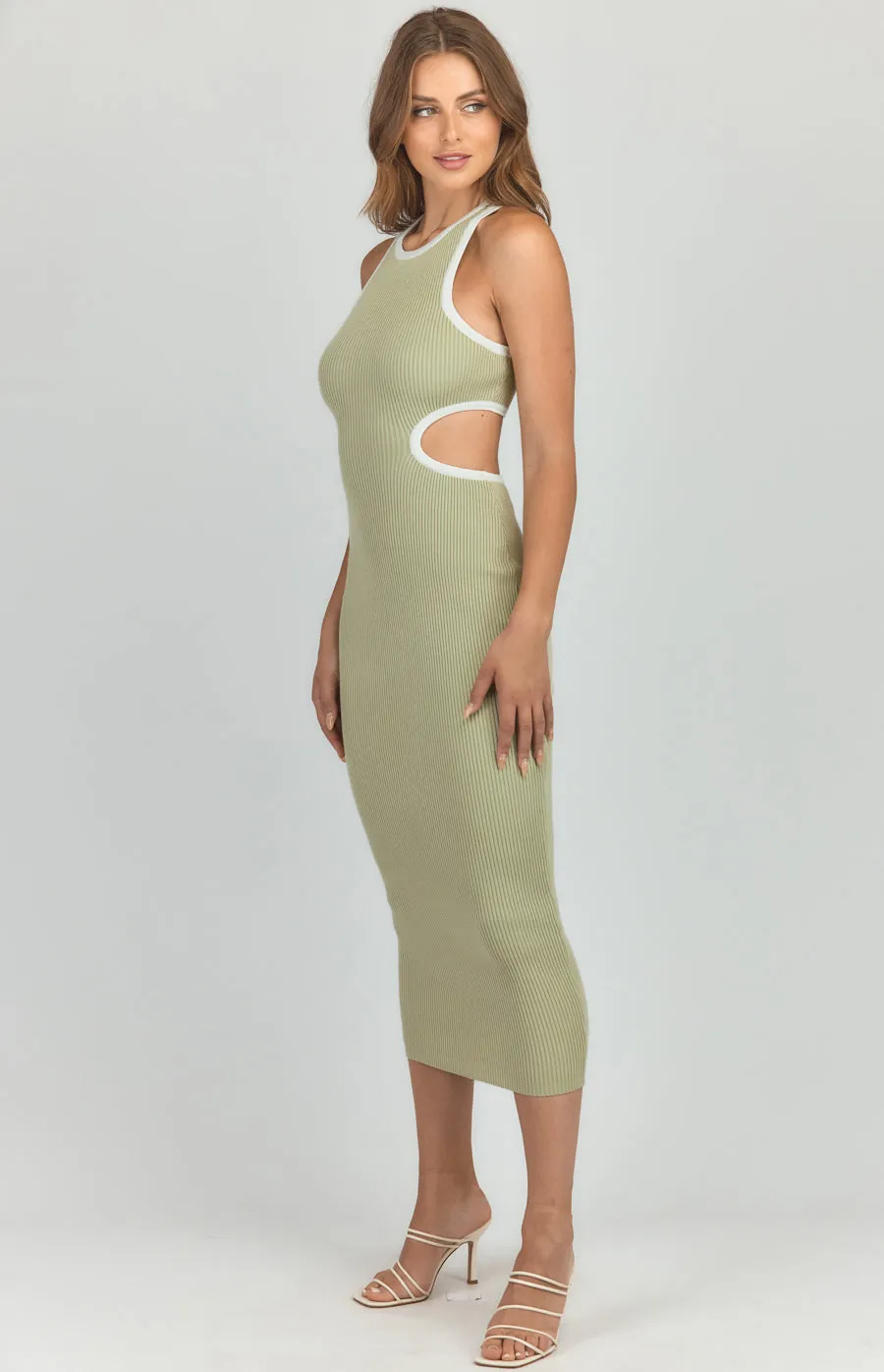 Contrast Binding Side Cut Out Detail Midi Dress