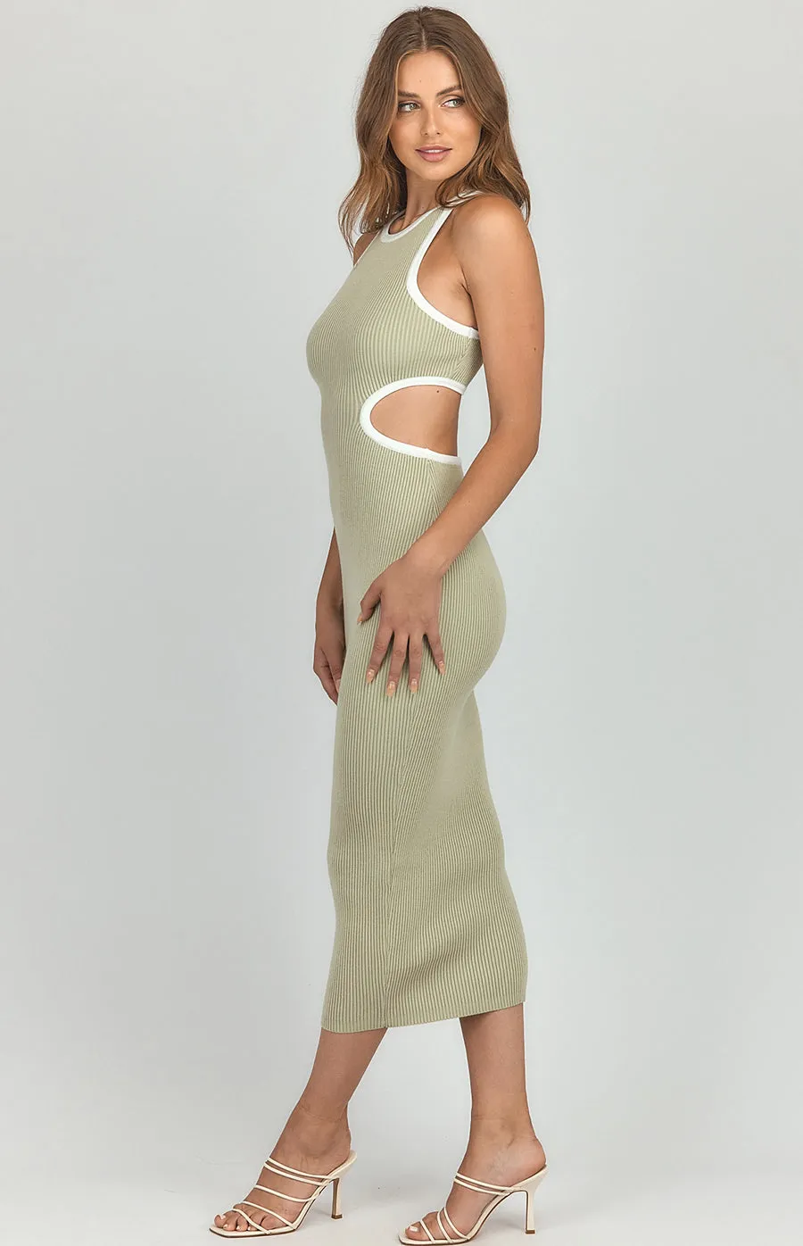 Contrast Binding Side Cut Out Detail Midi Dress