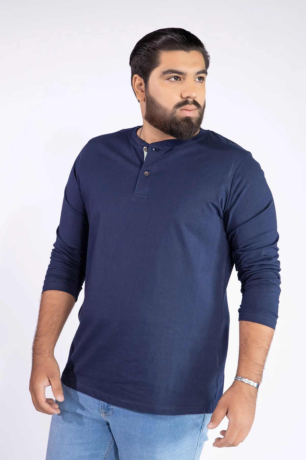 Contrast Twill Tape Henley T-Shirt (Plus Size) - W21 - MT0113P