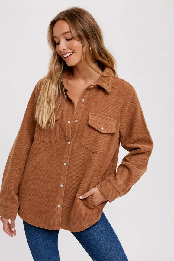 Corduroy Button Up Shacket Camel