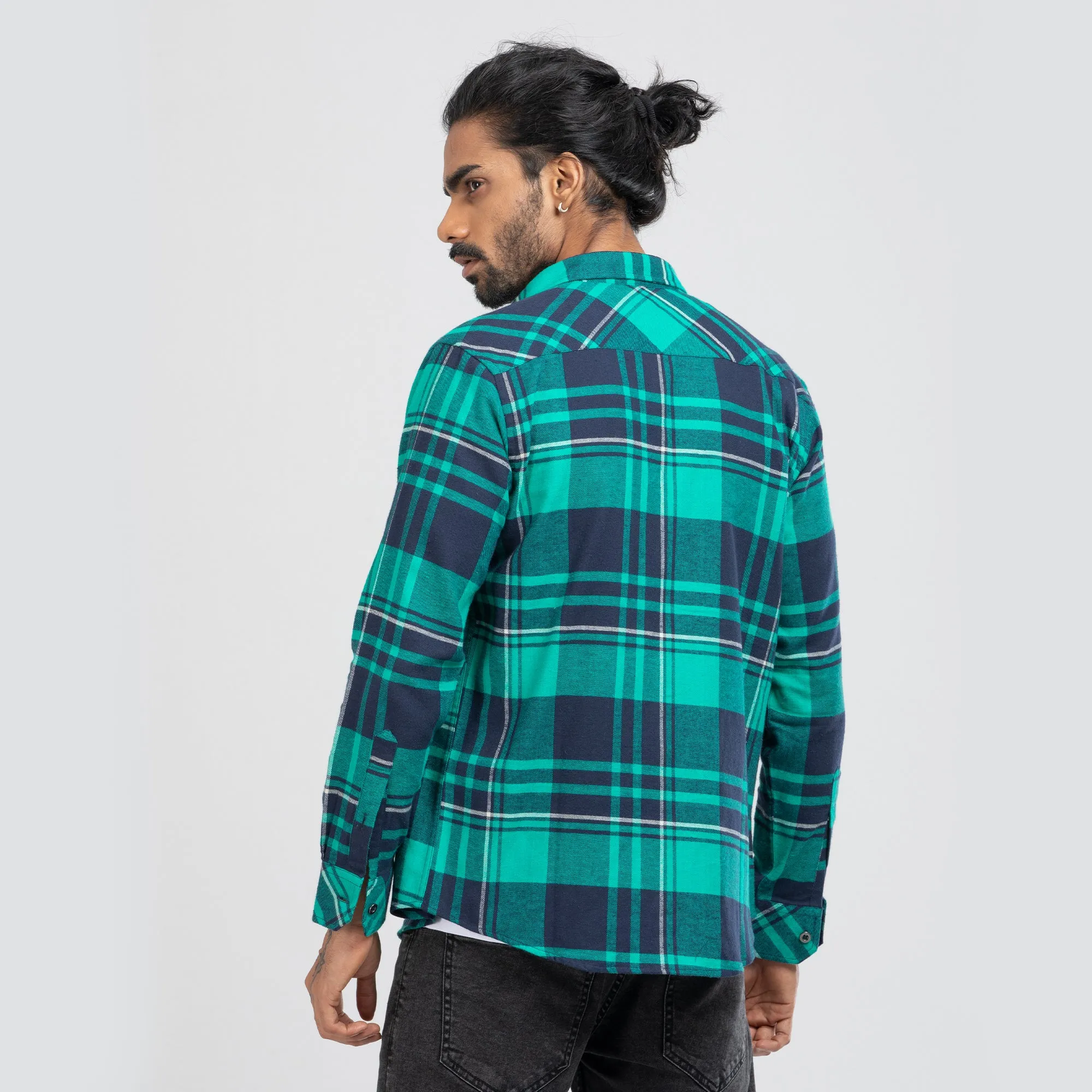 Cozy Long Sleeve Flannel Shirt - Green