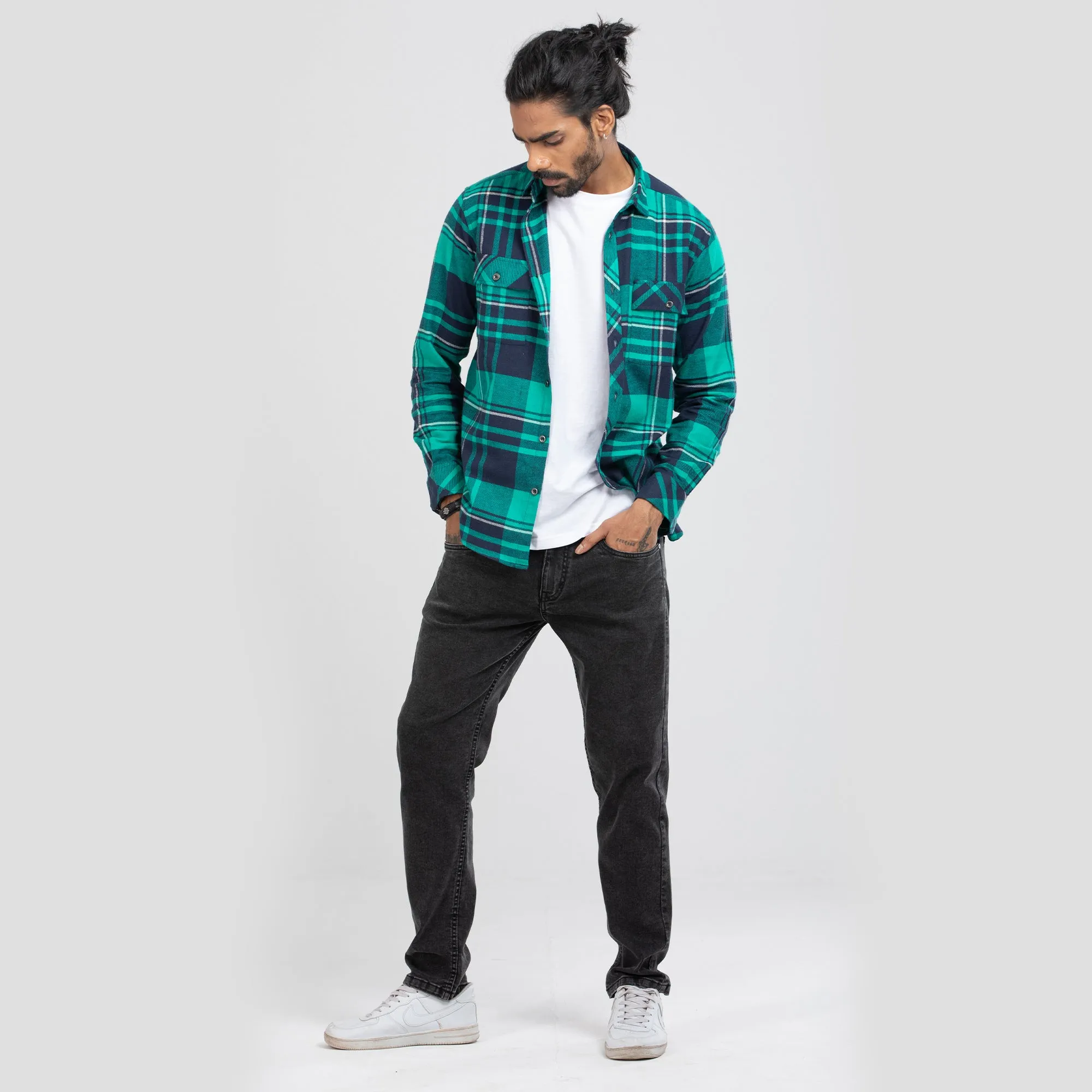 Cozy Long Sleeve Flannel Shirt - Green