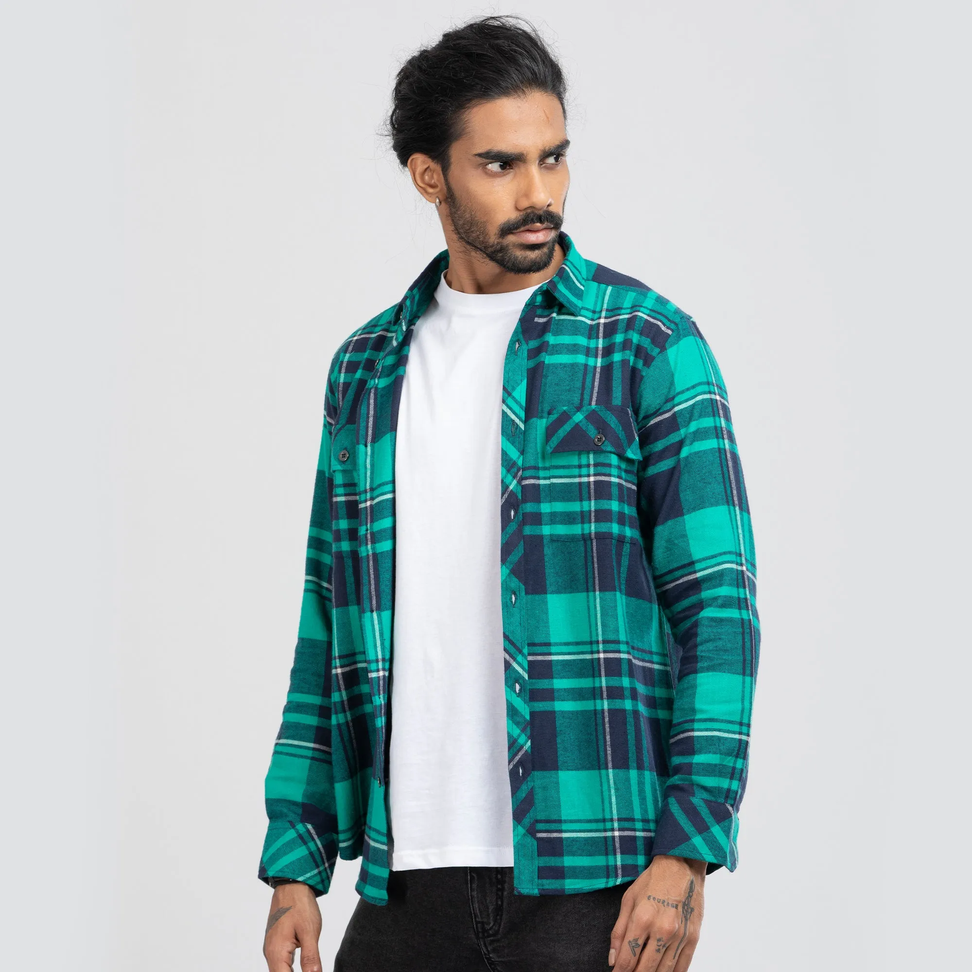 Cozy Long Sleeve Flannel Shirt - Green