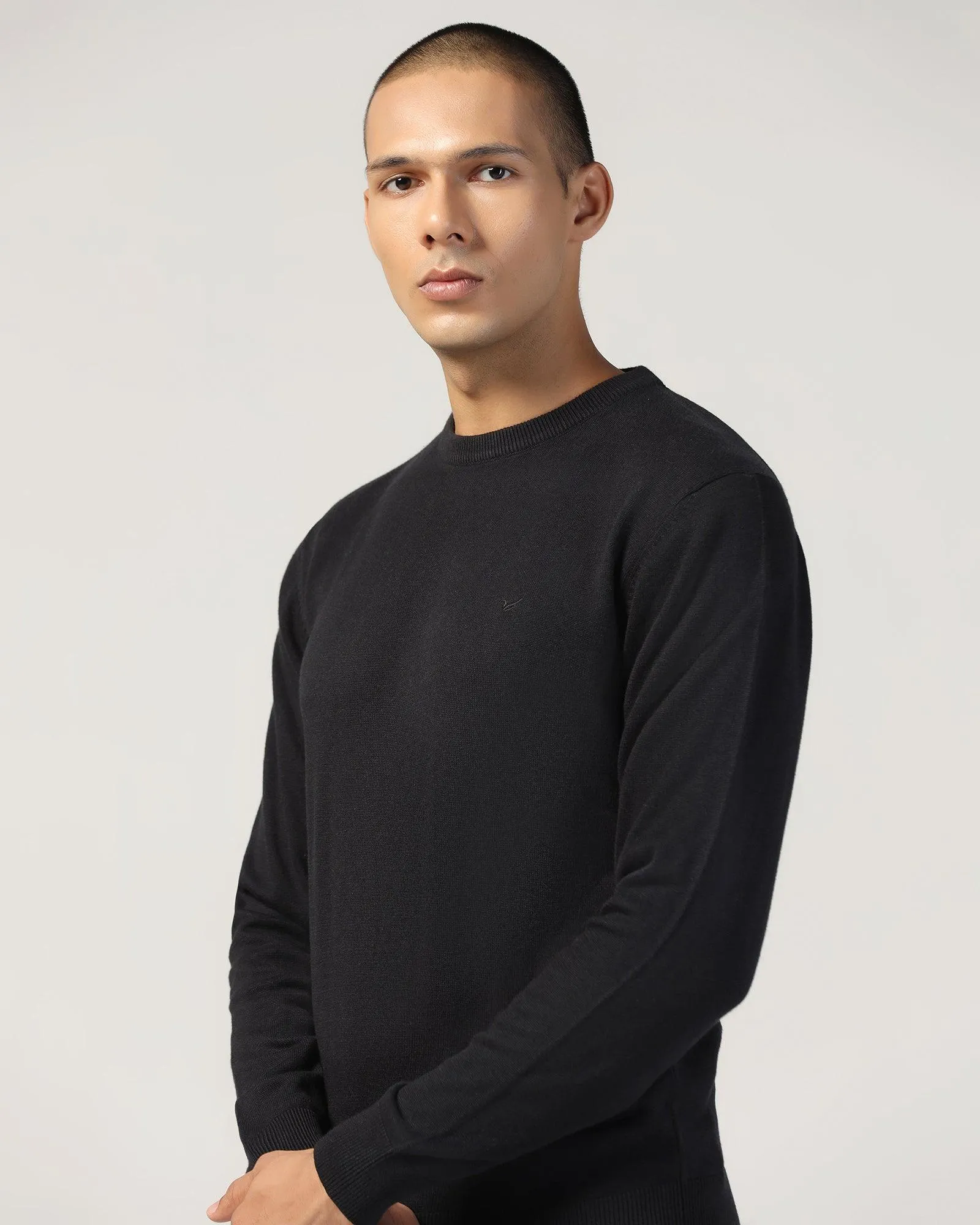 Crew Neck Black Solid Sweater - Harley