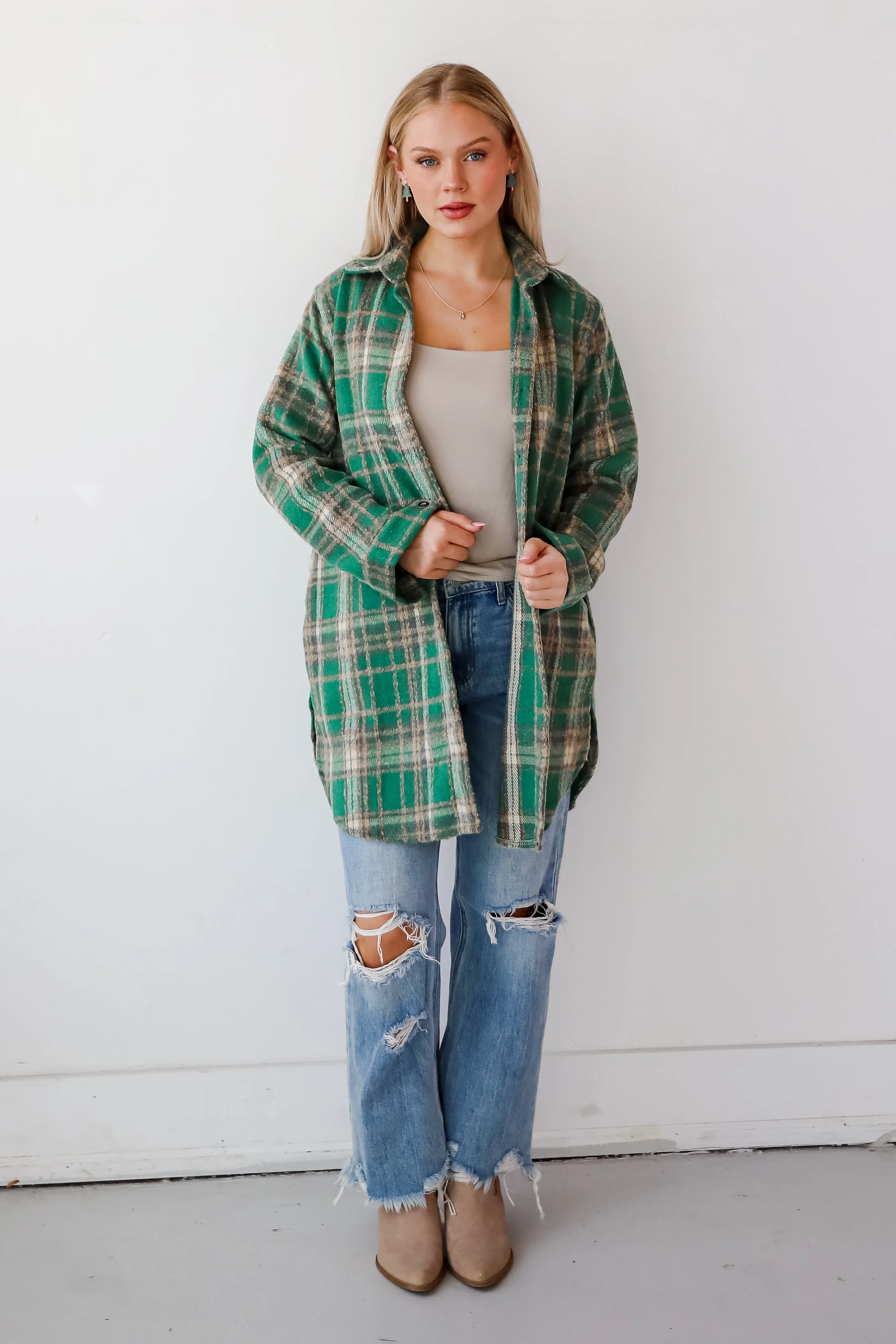 Cuddle Club Green Plaid Shacket