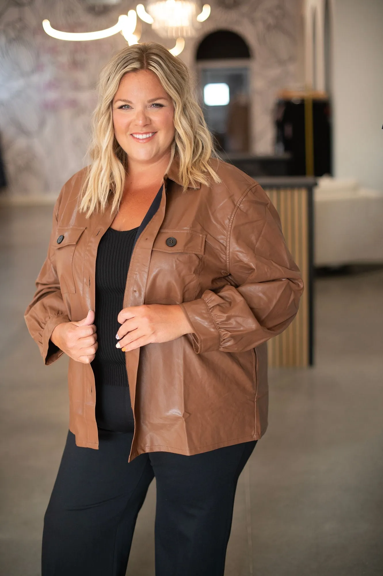 Curvy Faux Leather Shacket