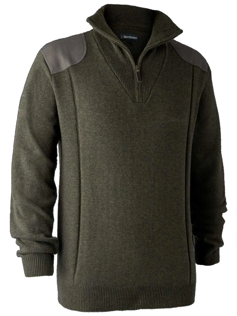 DEERHUNTER Sheffield Knit Zip-Neck Jumper - Mens - Green Melange