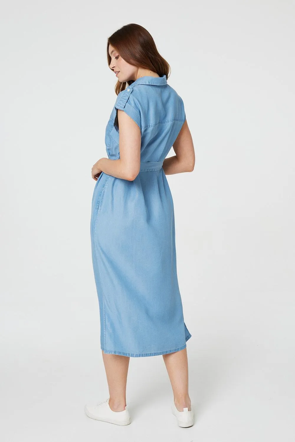 Denim Side Split Midi Shirt Dress