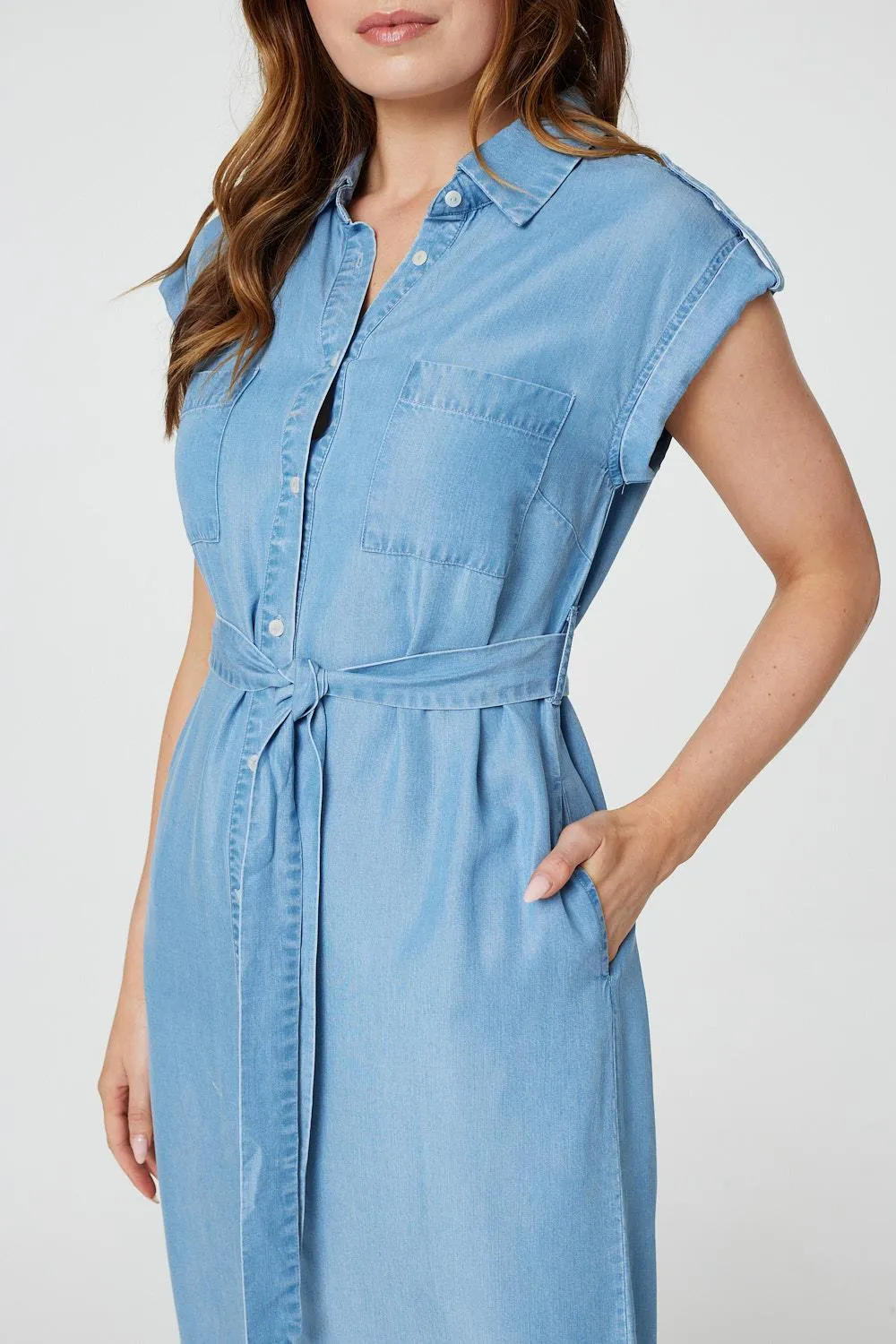 Denim Side Split Midi Shirt Dress