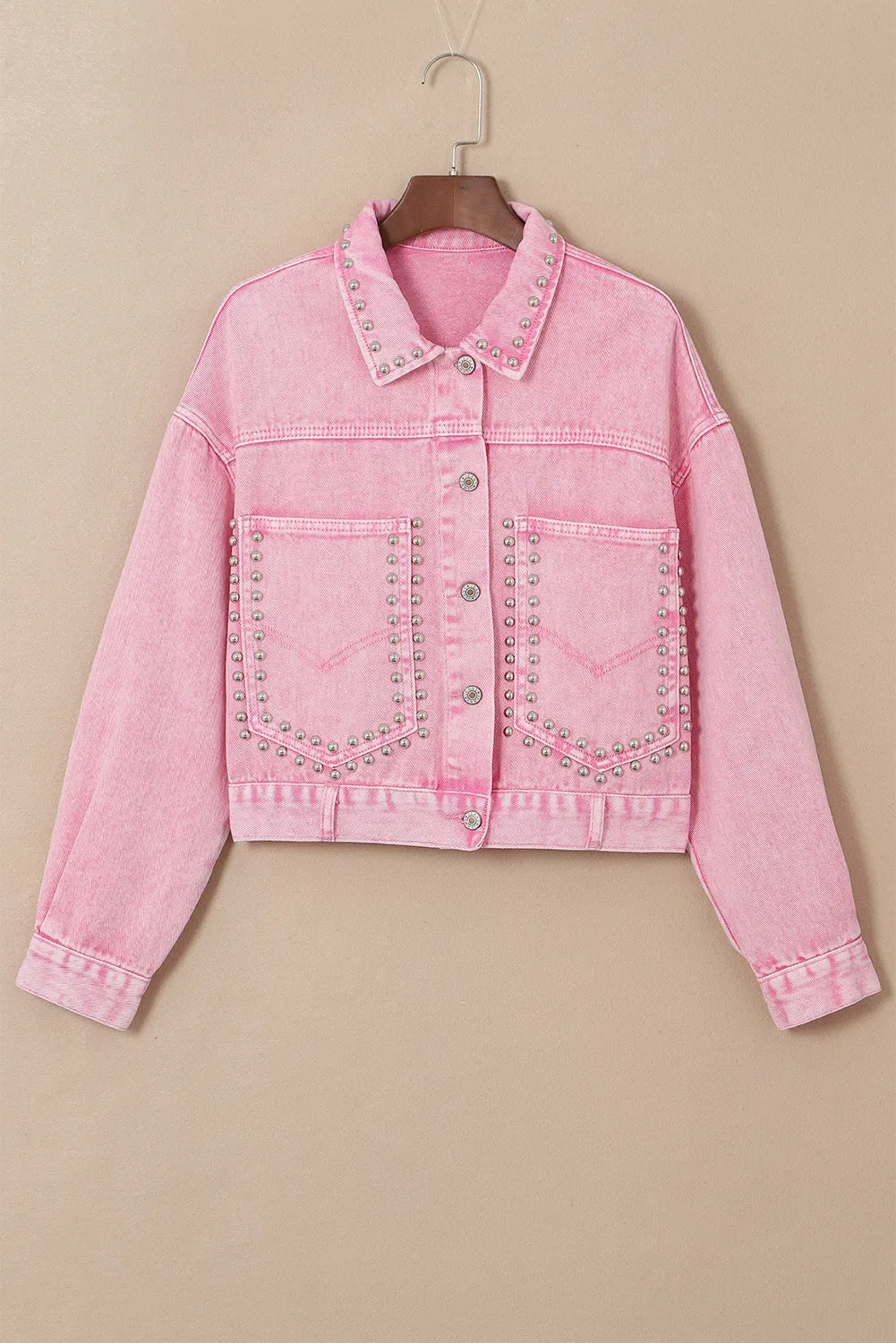 Denim Studded Pocketed Jacket