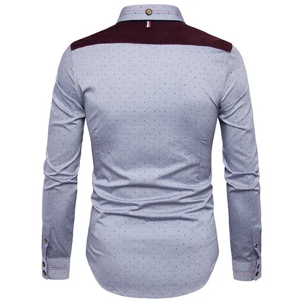 Designer Shirts for Men Stylish Stitching Patchwork Slim Printing Button Up