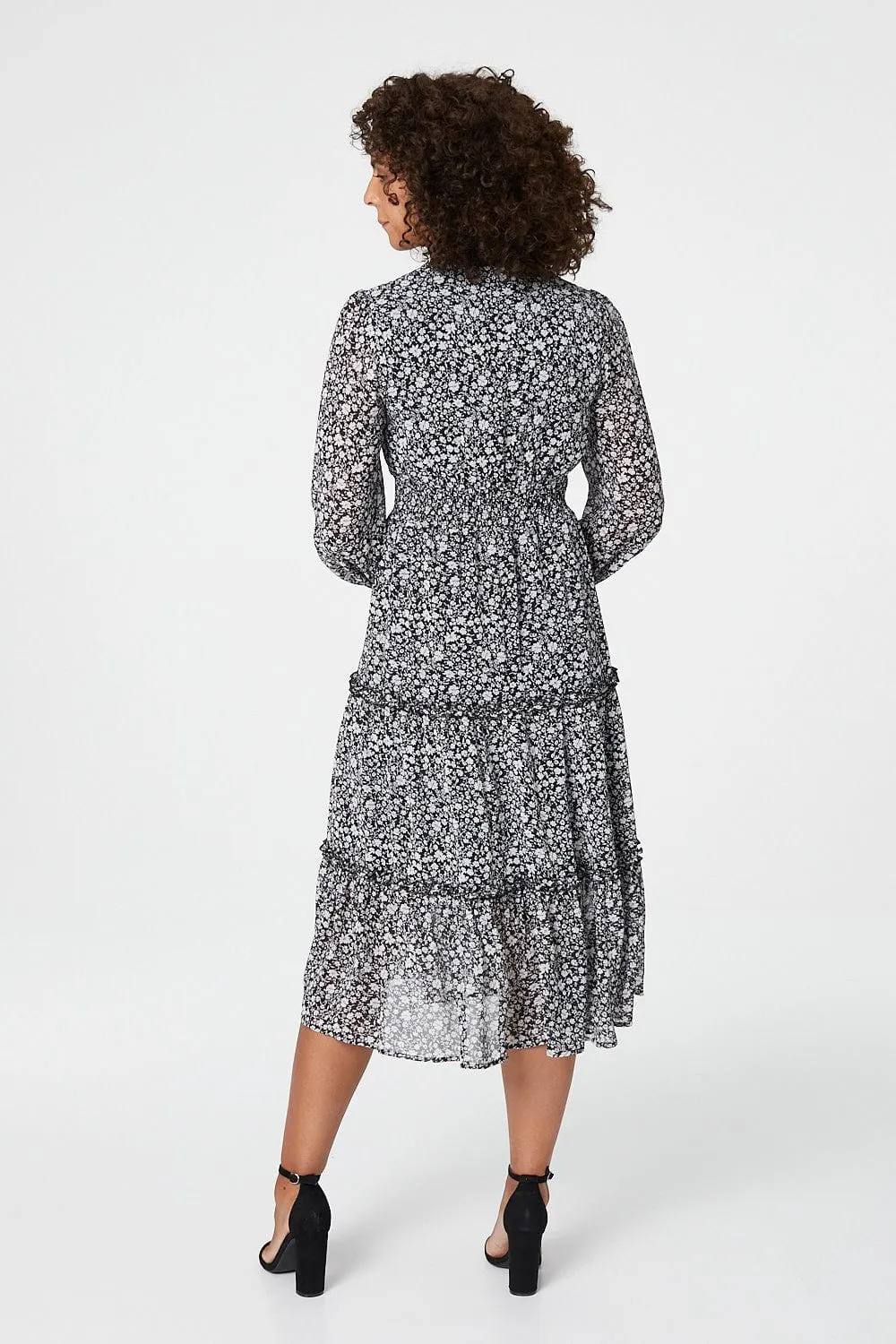 Ditsy Print Tiered Midi Dress