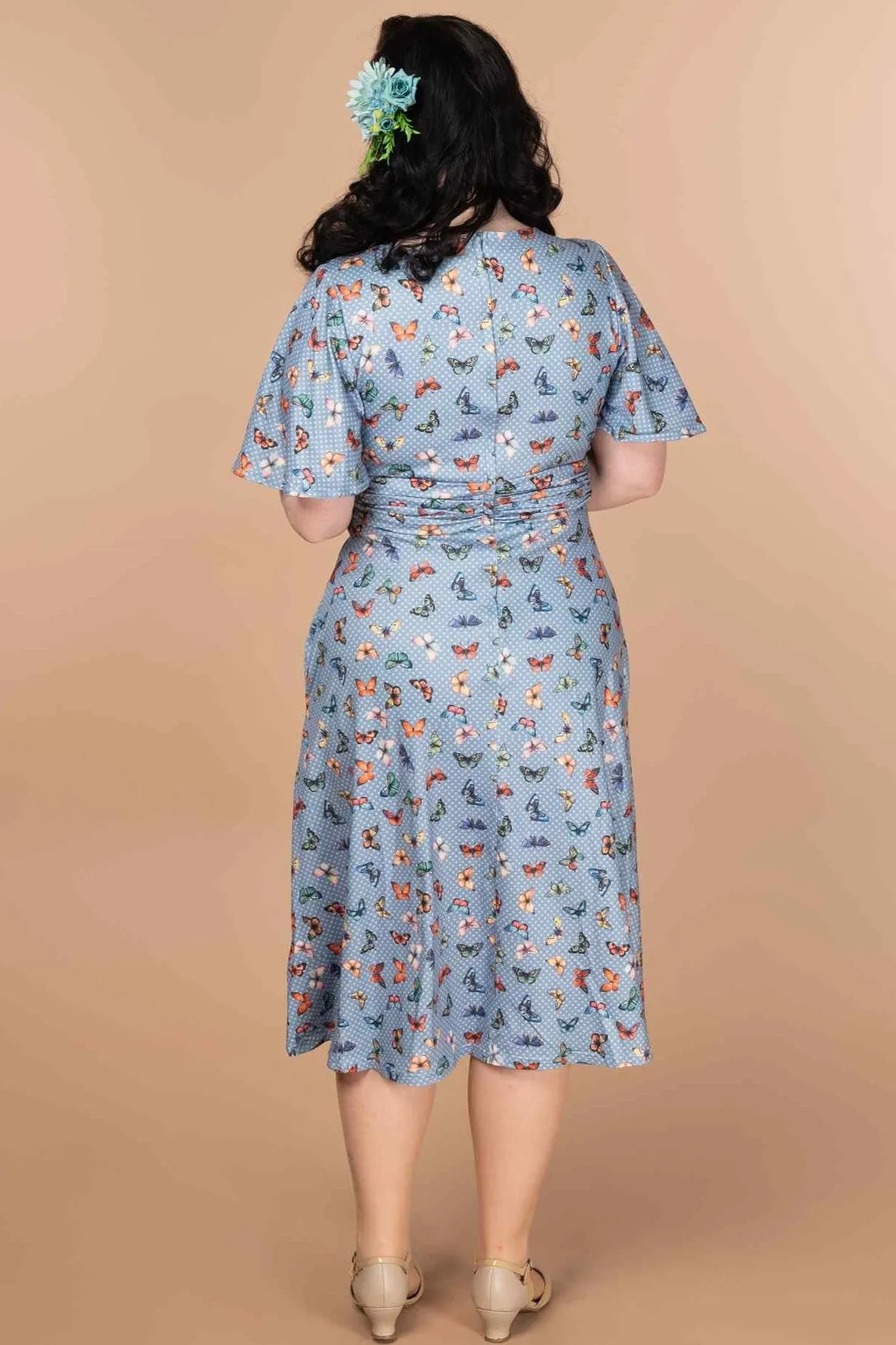 Donna Blue Butterfly Polka Dot Tea Dress