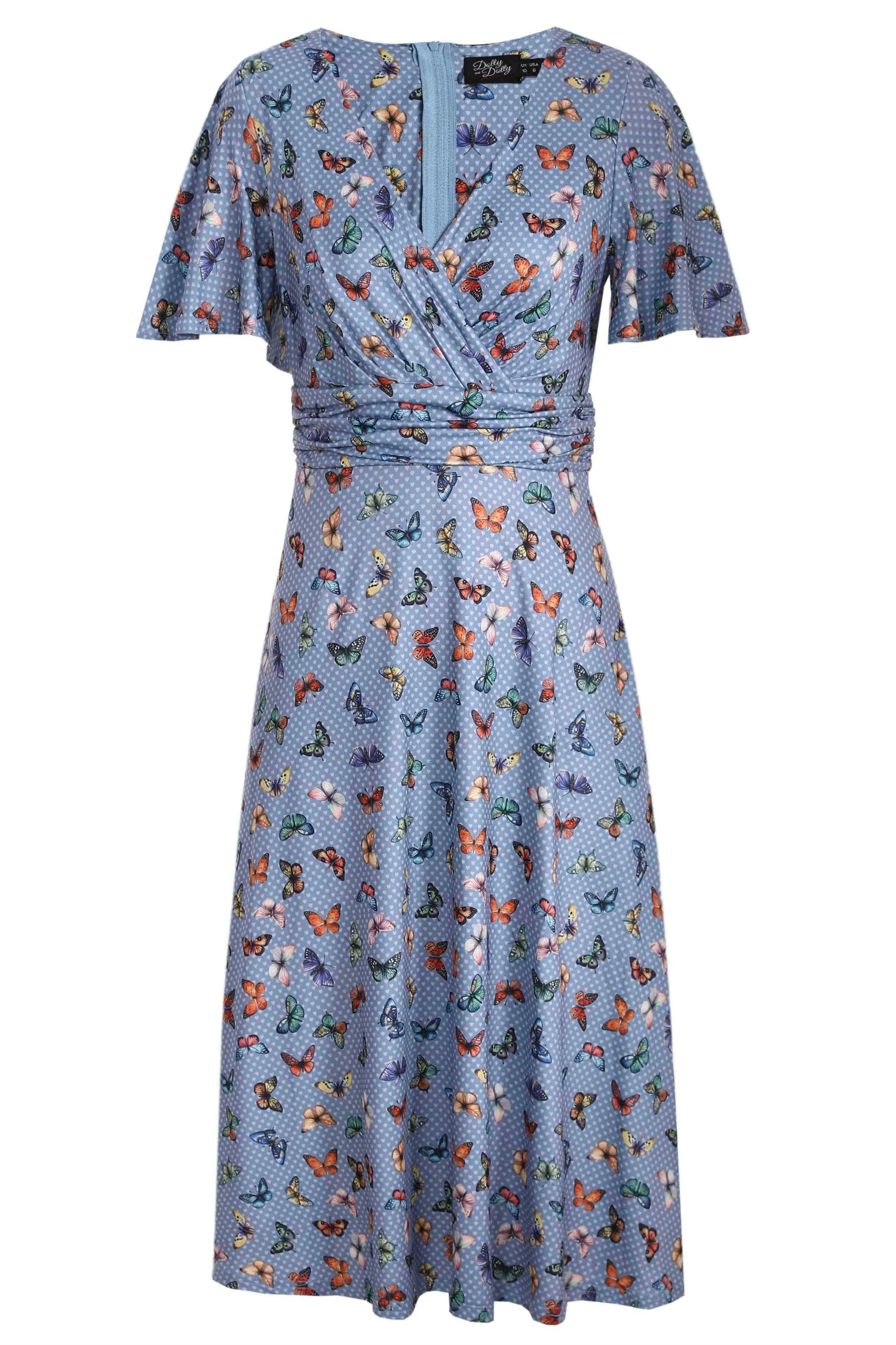 Donna Blue Butterfly Polka Dot Tea Dress