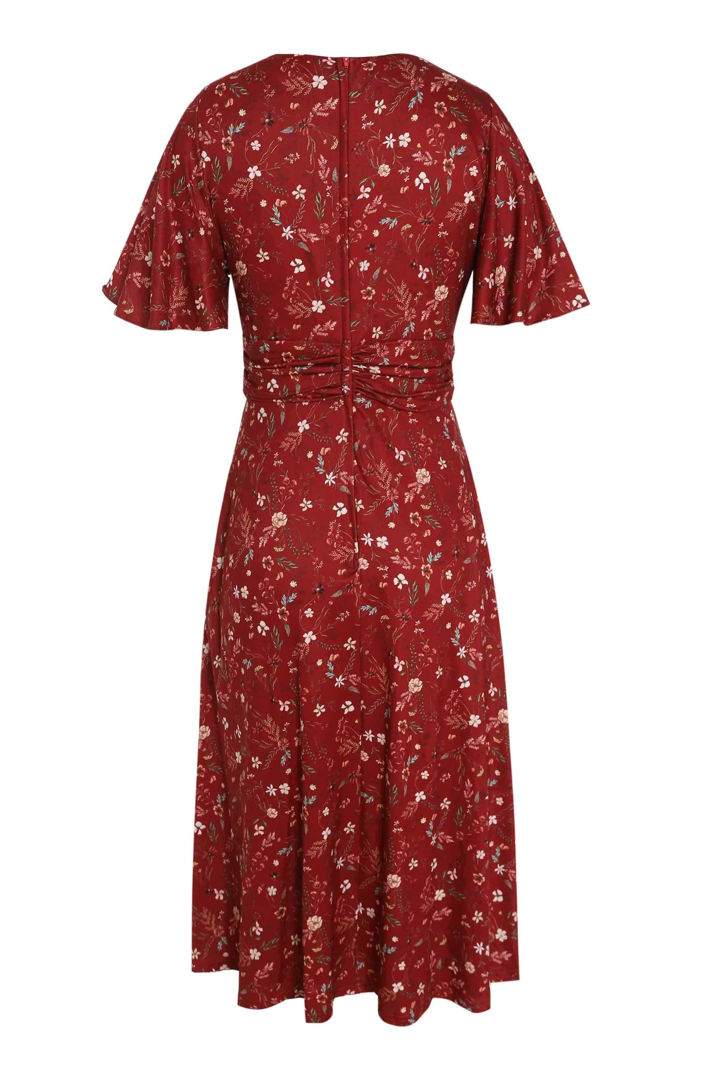 Donna Burgundy Dainty Floral Tea Dress