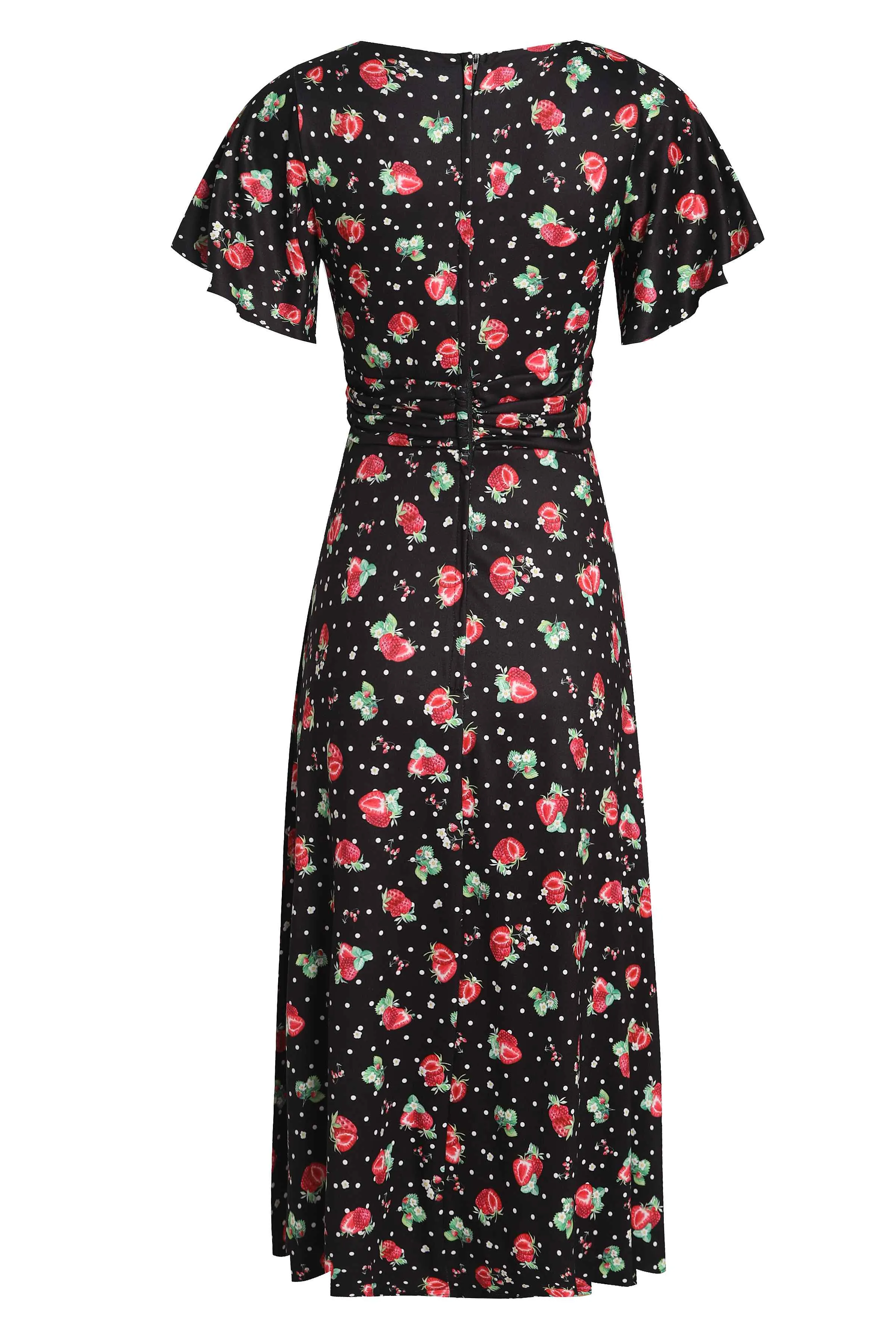 Donna Crossover Bust Black Strawberry Dress