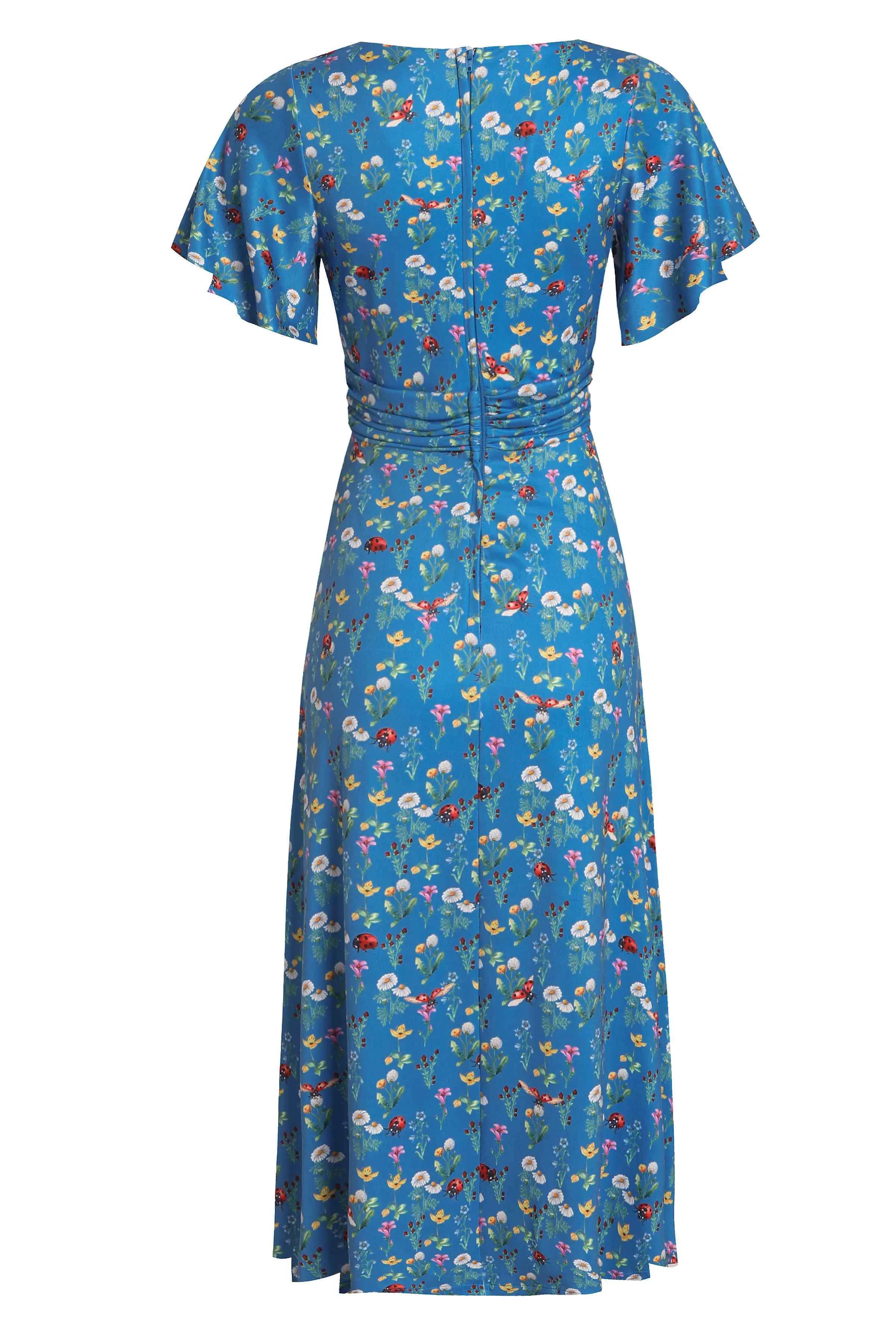 Donna Crossover Bust Blue Ladybug Dress