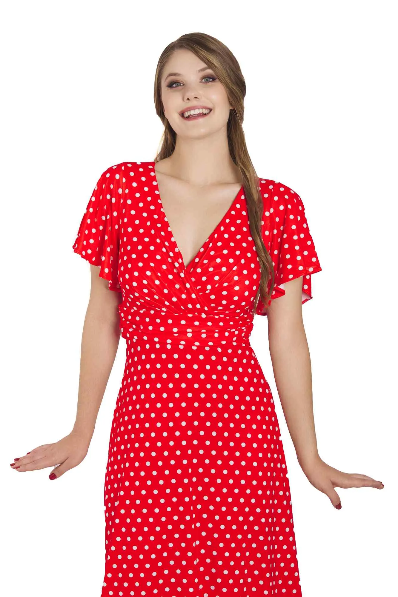 Donna Crossover Bust Red Polka Dot Dress